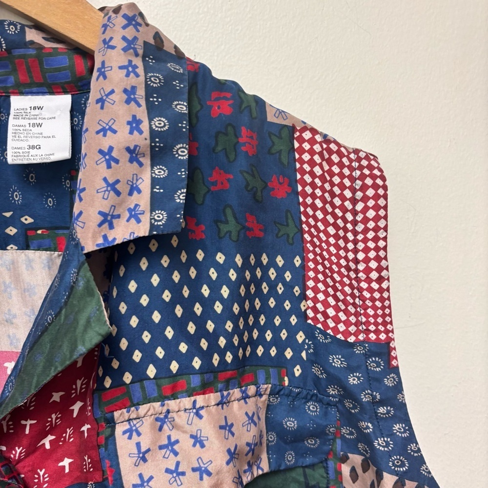Vintage Backroad Blues Patchwork Silk Blouse - Picture 3 of 8